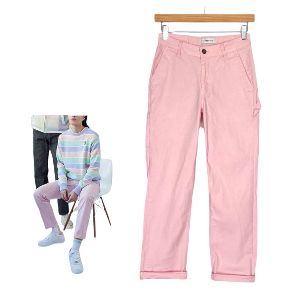 Teddy Fresh Pink Carpenter Cargo Jeans Size 25 Straight Leg High Waisted